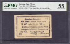 Banknoten der Kolonien und Nebengebiete
Deutsch-Ostafrika
10 Rupie 1.7.1917. Serie ER, Druck: violett, Wertzahlen schmal 5 mm hoch. PMG-Grading AU 5...