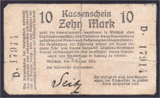Banknoten der Kolonien und Nebengebiete
Deutsch-Südwestafrika
10 Mark Kassenschein 8.8.1914. KN. 5-stellig, Serie D. V, restauriert, hinterklebt. Ro...
