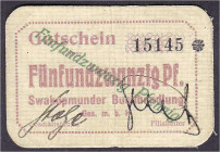 Banknoten der Kolonien und Nebengebiete
Deutsch-Südwestafrika
Swakopmunder Buchhandlung, 25 Pfg. o.D. 1. Auflage, Wertbezeichnung Diagonaldruck grün...