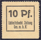 Banknoten der Kolonien und Nebengebiete
Deutsch-Südwestafrika
Privatausgabe, Lüderitzbuchter Zeitung Ges. m. b. H., 10 Pfg. o.D. Beiges Papier, Rs. ...