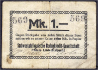 Banknoten der Kolonien und Nebengebiete
Deutsch-Südwestafrika
Privatausgabe, Südafrikanische Bodenkredit-Gesellschaft Filiale Lüderitzbucht, 1 Mark ...