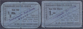 Banknoten der Kolonien und Nebengebiete
Deutsch-Südwestafrika
Privatausgabe, Swakopmunder Bankverein e.G.m.b.H., 0,5 und 1 Mark o.D. (1915). Gültig ...