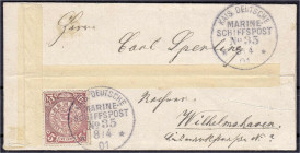 Briefmarken/Briefe/Postkarten der Kolonien und Nebengebiete
Deutsche Post in China
MSP No. 35 8/4.01, SMS ,,Weißenburg", zwei klare Abschläge auf bi...
