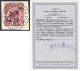 Briefmarken/Briefe/Postkarten der Kolonien und Nebengebiete
Deutsche Post in China
5 Pf. auf 10 Pf. Freimarken für Futschau (Handstempelaufdruck) 19...