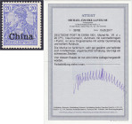 Briefmarken/Briefe/Postkarten der Kolonien und Nebengebiete
Deutsche Post in China
20 Pf. mit kommaförmigen ,,i"-Punkt 1901, nicht ausgegeben, ungeb...