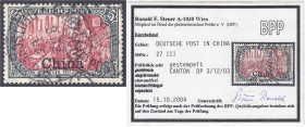 Briefmarken/Briefe/Postkarten der Kolonien und Nebengebiete
Deutsche Post in China
5 Mark Reichspost 1901/1904, sauber gestempelt ,,CANTON DP 3/12/0...