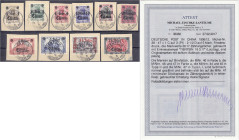 Briefmarken/Briefe/Postkarten der Kolonien und Nebengebiete
Deutsche Post in China
1 C auf 3 Pf. - 2 1/2 auf 5 M. Freimarken 1906/1913, kompletter S...