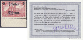 Briefmarken/Briefe/Postkarten der Kolonien und Nebengebiete
Deutsche Post in China
1/2 Dollar auf 1 Mark Kriegsdruck 1918, postfrische Erhaltung, Ty...
