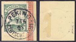 Briefmarken/Briefe/Postkarten der Kolonien und Nebengebiete
Deutsche Post in China
Vorläufer
5 Pf. Kiautschou (Petschili) 1901/1902, zentrisch entw...