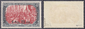 Briefmarken/Briefe/Postkarten der Kolonien und Nebengebiete
Deutsche Post in Marokko
6 P 25 C auf 5 M. Freimarke 1911, ungebraucht mit Falz, Type IV...