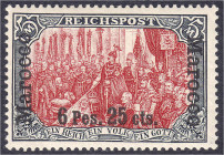 Briefmarken/Briefe/Postkarten der Kolonien und Nebengebiete
Deutsche Post in Marokko
6 P 25 C auf 5 M. Freimarke Reichspost 1900/1903, sauber in ung...