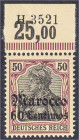 Briefmarken/Briefe/Postkarten der Kolonien und Nebengebiete
Deutsche Post in Marokko
60 C. auf 50 Pf. Freimarke 1905, postfrische Luxuserhaltung, Ob...
