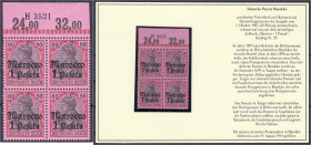 Briefmarken/Briefe/Postkarten der Kolonien und Nebengebiete
Deutsche Post in Marokko
1 P auf 80 Pf. Freimarken 1905, postfrischer Viererblock mit HA...