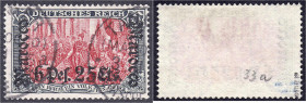 Briefmarken/Briefe/Postkarten der Kolonien und Nebengebiete
Deutsche Post in Marokko
6 P 25 C auf 5 M. Freimarke 1905, sauber gestempelt, tiefst gep...