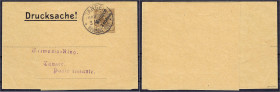 Briefmarken/Briefe/Postkarten der Kolonien und Nebengebiete
Deutsche Post in Marokko
Ganzsachen
3 Centimos auf 3 Pf., seltenes Privat-GA-Streifband...
