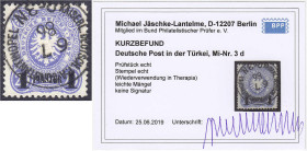 Briefmarken/Briefe/Postkarten der Kolonien und Nebengebiete
Deutsche Post in der Türkei
1 PIA auf 20 Pf. Freimarke 1884, sauber entwertet ,,KDPA CON...