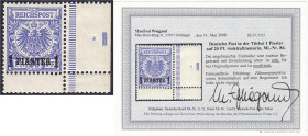 Briefmarken/Briefe/Postkarten der Kolonien und Nebengebiete
Deutsche Post in der Türkei
1 PIA auf 20 Pf. Freimarke 1889, postfrische Erhaltung, rech...
