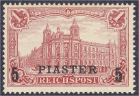 Briefmarken/Briefe/Postkarten der Kolonien und Nebengebiete
Deutsche Post in der Türkei
5 Pia auf 1 M. Freimarke (Aufdrucktype II) 1903, ungebraucht...