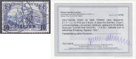 Briefmarken/Briefe/Postkarten der Kolonien und Nebengebiete
Deutsche Post in der Türkei
10 PIA auf 2 M Freimarken 1904, entwertet mit dem Stempel ,,...