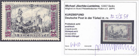 Briefmarken/Briefe/Postkarten der Kolonien und Nebengebiete
Deutsche Post in der Türkei
15 PIA auf 3 Mark in besserer Urmarkentype II mit Aufdruck ,...