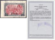 Briefmarken/Briefe/Postkarten der Kolonien und Nebengebiete
Deutsche Post in der Türkei
25 Pia auf 5 M. gelblichrot 1905, gestempelt auf Briefstück ...