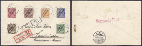 Briefmarken/Briefe/Postkarten der Kolonien und Nebengebiete
Deutsch-Neuguinea
3 Pf. - 50 Pf. Freimarken 1897, kompletter R-Satzbrief mit der Entwert...