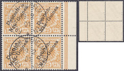 Briefmarken/Briefe/Postkarten der Kolonien und Nebengebiete
Deutsch-Neuguinea
25 Pf. Freimarke 1899, gestempelter Viererblock in tadelloser Erhaltun...