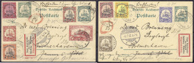 Briefmarken/Briefe/Postkarten der Kolonien und Nebengebiete
Deutsch-Neuguinea
16.05.01: Zwei 5 Pf. GSK (Mi. P 8) aus ,,FRIEDRICH-WILHELMSHAVEN" mit ...