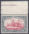 Briefmarken/Briefe/Postkarten der Kolonien und Nebengebiete
Deutsch-Neuguinea
5 Mark Kriegsdruck 1914/1918, postfrische Luxuserhaltung vom Oberrand ...