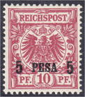 Briefmarken/Briefe/Postkarten der Kolonien und Nebengebiete
Deutsch-Ostafrika
5 P auf 10 Pf. Freimarke 1893, lebhaftlilarot, Farbe ,,c", postfrische...