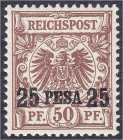 Briefmarken/Briefe/Postkarten der Kolonien und Nebengebiete
Deutsch-Ostafrika
25 P auf 50 Pf. Freimarke 1893, postfrische Erhaltung, unsigniert. Mi....