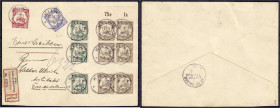Briefmarken/Briefe/Postkarten der Kolonien und Nebengebiete
Deutsch-Ostafrika
2 1/2 H. - 15 H. Freimarken 1906, insgesamt 11 Werte auf R-Brief entwe...