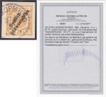Briefmarken/Briefe/Postkarten der Kolonien und Nebengebiete
Deutsch-Südwestafrika
25 Pf. Freimarke 1899, gelblichorange, entwertet mit dem Einkreiss...