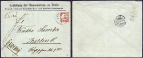 Briefmarken/Briefe/Postkarten der Kolonien und Nebengebiete
Kamerun
10 Pf. Kaiseryacht als EF auf Bedarfsbrief der Bauleitung der Kamerunbahn zu Dua...