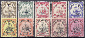 Briefmarken/Briefe/Postkarten der Kolonien und Nebengebiete
Kamerun
Britische Besetzung
1/2 d auf 3 Pf. - 8 d auf 80 Pf. Freimarken 1915, zehn Wert...