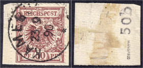 Briefmarken/Briefe/Postkarten der Kolonien und Nebengebiete
Kamerun
Vorläufer
50 Pf. Krone/Adler (Vorläufer) 1890, sauber gestempelt auf Briefstück...