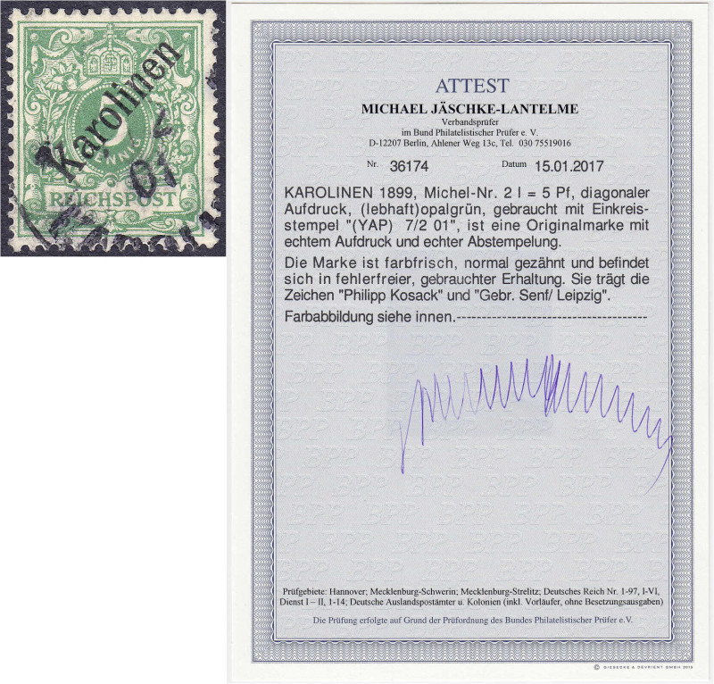 Briefmarken/Briefe/Postkarten der Kolonien und Nebengebiete
Karolinen
5 Pf. Fr...