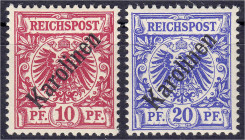 Briefmarken/Briefe/Postkarten der Kolonien und Nebengebiete
Karolinen
10 Pf. + 20 Pf. Freimarken 1899/1900, zwei postfrische Werte in Luxuserhaltung...