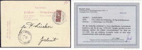 Briefmarken/Briefe/Postkarten der Kolonien und Nebengebiete
Karolinen
10 Pf. Kaiseryacht senkrecht halbiert 1905, rechte Hälfte mit Dienstsiegelentw...