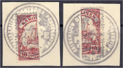 Briefmarken/Briefe/Postkarten der Kolonien und Nebengebiete
Karolinen
10 Pf. / 9 H senkrechte Halbierung 1905, sauber entwertet mit Dienstsiegel ,,P...