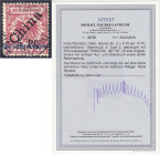 Briefmarken/Briefe/Postkarten der Kolonien und Nebengebiete
Kiautschou
5 Pf. auf 10 Pf. zweite Tsingtau-Ausgabe 1900, lebhaftlilarot, gestempelt ,,T...
