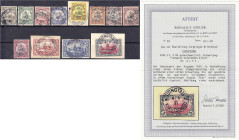 Briefmarken/Briefe/Postkarten der Kolonien und Nebengebiete
Kiautschou
3 Pf. - 5 M. Kaiseryacht 1901, kompletter Satz bis auf Nr. 16 in gestempelter...