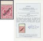 Briefmarken/Briefe/Postkarten der Kolonien und Nebengebiete
Marianen
10 Pf. Freimarke 1899/1900 postfrische Erhaltung, Aufdruck 48°, anhängender Zwi...
