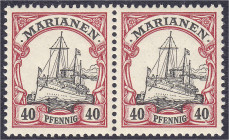 Briefmarken/Briefe/Postkarten der Kolonien und Nebengebiete
Marianen
40 Pf. dunkelrötlichkarmin/schwarz 1901, waagerechtes Paar in postfrischer Luxu...