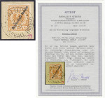 Briefmarken/Briefe/Postkarten der Kolonien und Nebengebiete
Marshall-Inseln
25 Pf. Krone/Adler (sog. Berliner Ausgabe) 1899, traumhaft entwertet auf...