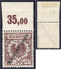 Briefmarken/Briefe/Postkarten der Kolonien und Nebengebiete
Marshall-Inseln
50 Pf. Krone/Adler (sog.Berliner Ausgabe) 1899, postfrische Erhaltung, t...