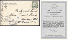 Briefmarken/Briefe/Postkarten der Kolonien und Nebengebiete
Marshall-Inseln
5 Pf. dunkelgrün 1901, schöne Ansichtskarte ,,Gruss aus Jaluit Marshall ...