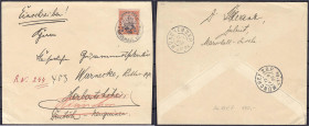 Briefmarken/Briefe/Postkarten der Kolonien und Nebengebiete
Marshall-Inseln
30 Pf. Kaiseryacht als portogerechte Einzelfrankatur auf seitlich min. v...