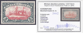 Briefmarken/Briefe/Postkarten der Kolonien und Nebengebiete
Marshall-Inseln
5 Mark grünschwarz/dunkelkarmin 1916/1919, postfrische Luxuserhaltung, T...