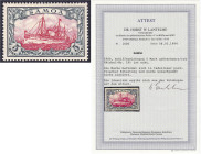 Briefmarken/Briefe/Postkarten der Kolonien und Nebengebiete
Samoa
5 M. Kaiseryacht 1901, postfrische Luxuserhaltung, unsigniert. Fotoattest Dr. Hors...
